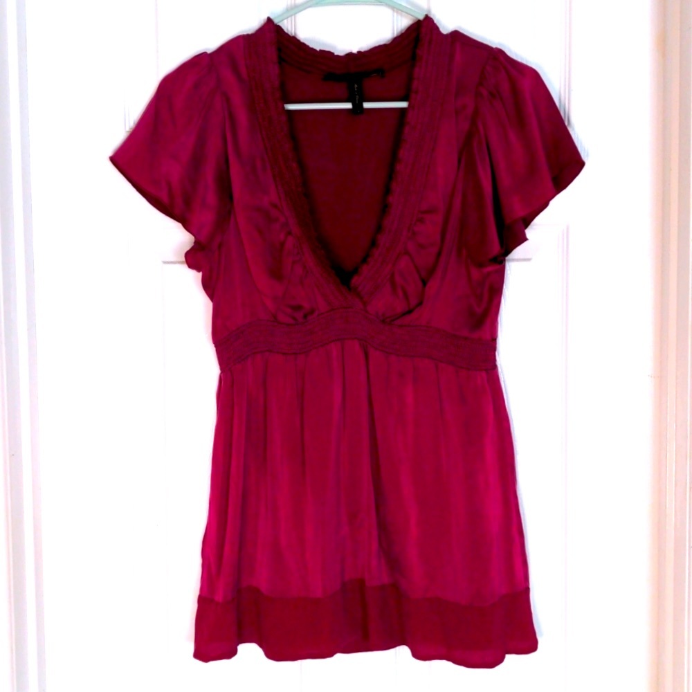 BCBGMaxazria Burgundy Blouse Size M Silk Blend